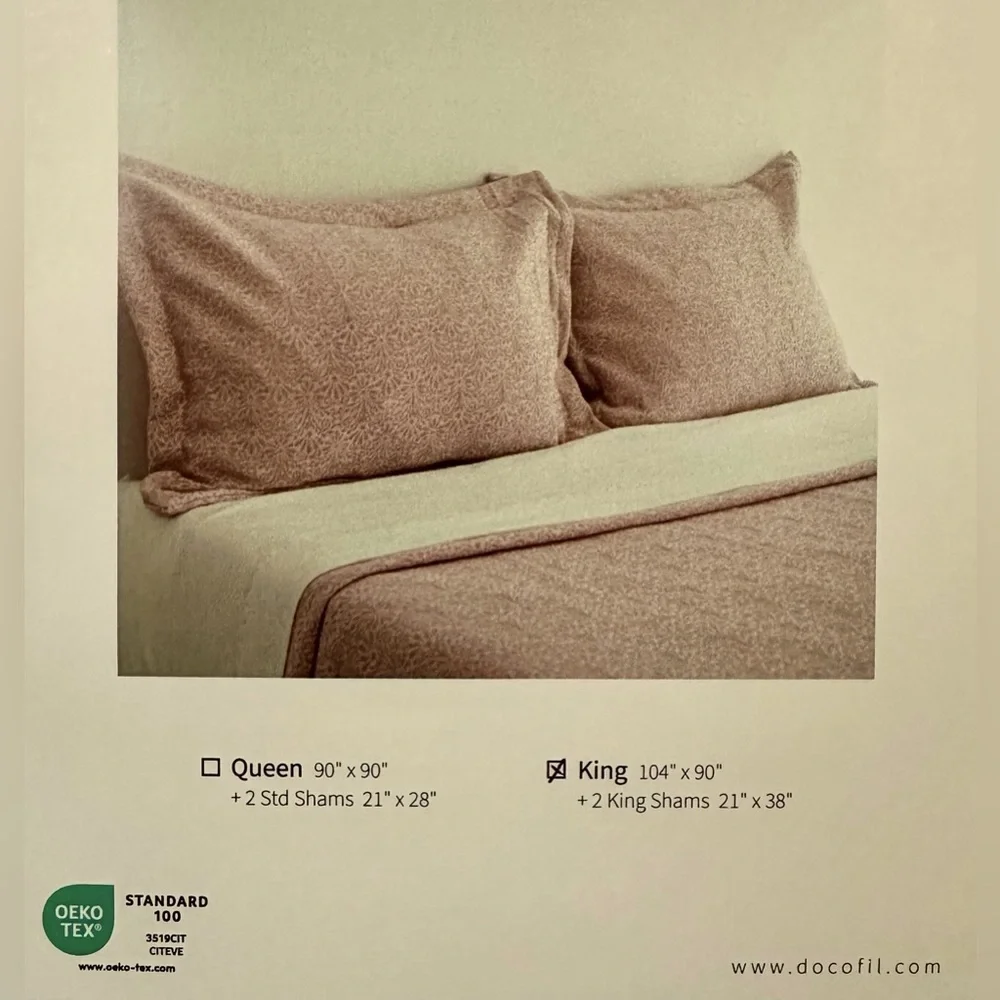🎁Docofil White 3 Piece Duvet Set - Textured Pastel Pink/Mauve - King Size Cotton